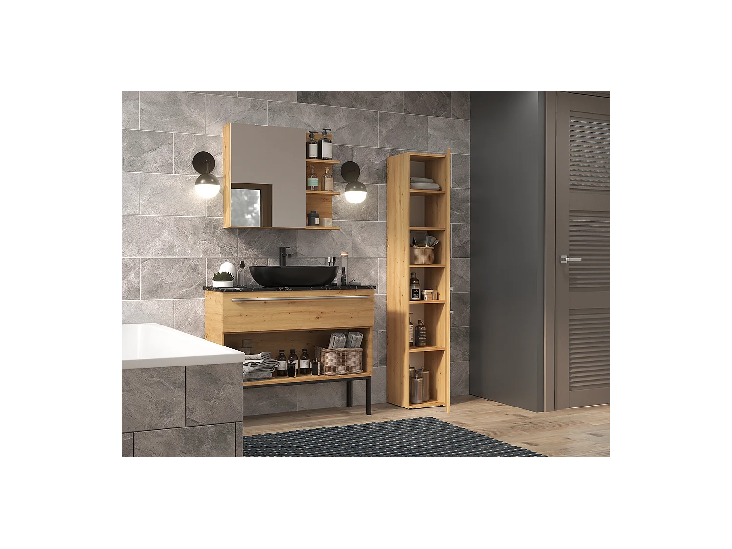 Meuble de salle de bain, Chêne Artisan, 30 x 174 x 30 cm