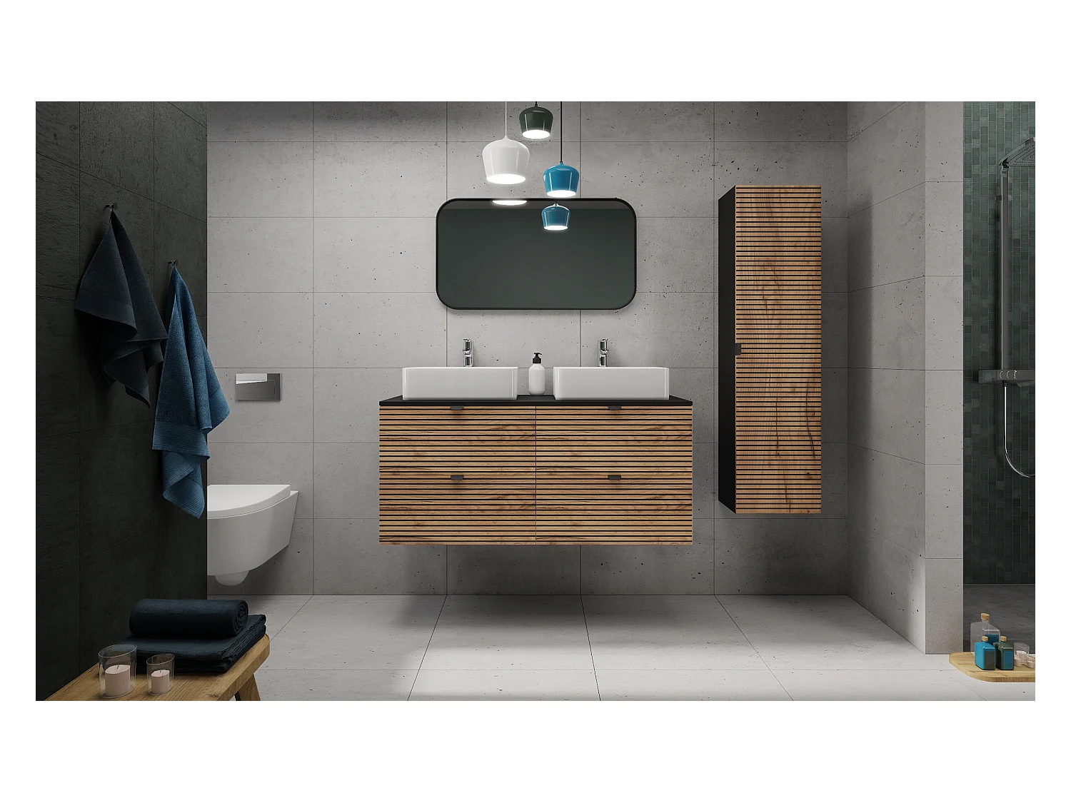 Meuble de salle de bain, Noir Mat, 120 x 57 x 46 cm