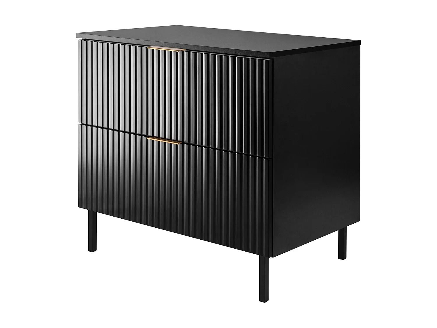 Meuble vasque, Noir + poignée dorée, 80 x 77 x 46 cm, pieds noirs + Plan de travail