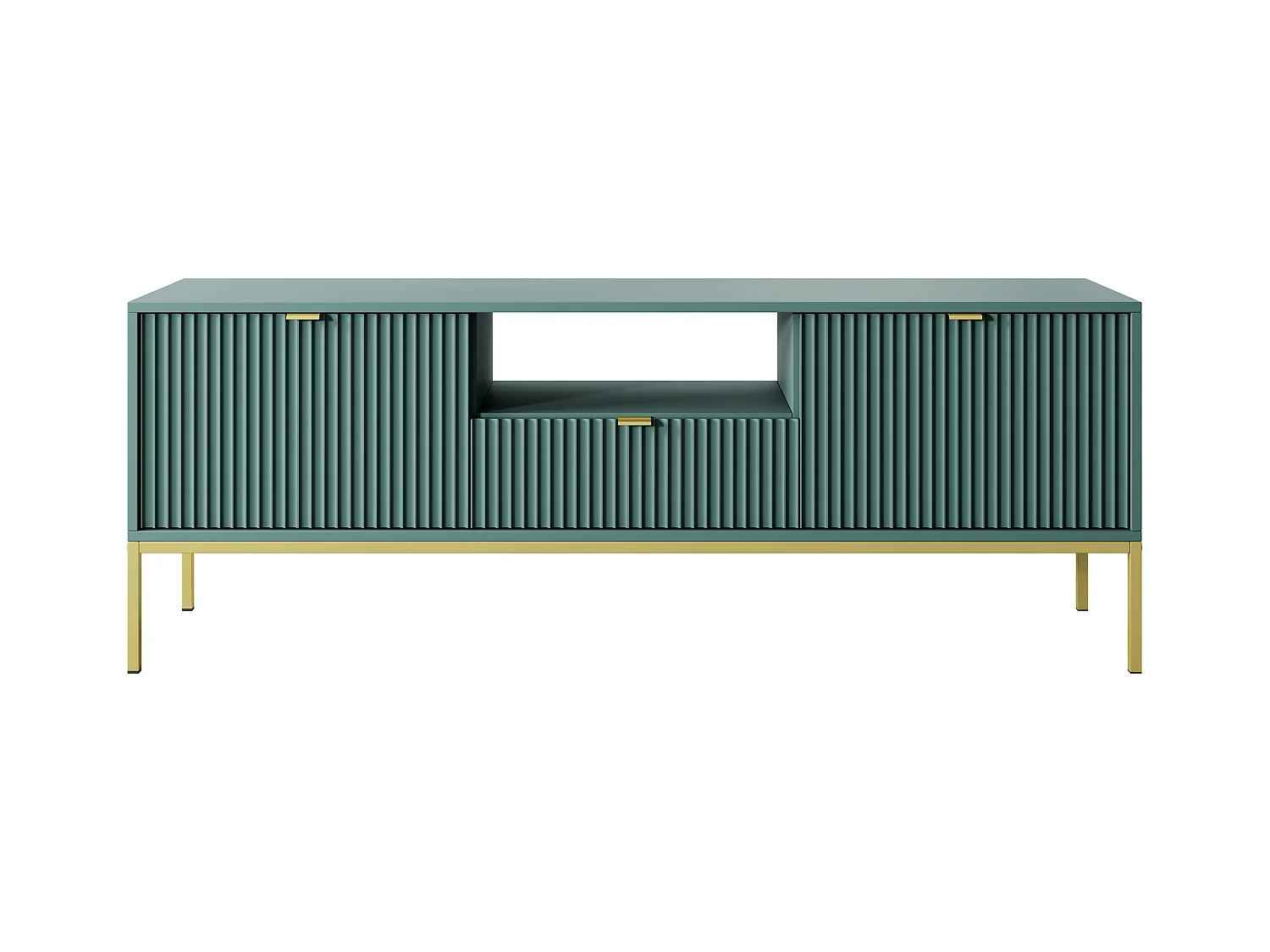 Meuble TV : 1 tiroir, 2 portes, labrador, or, 154 x 56 x 39 cm, poignées dorées