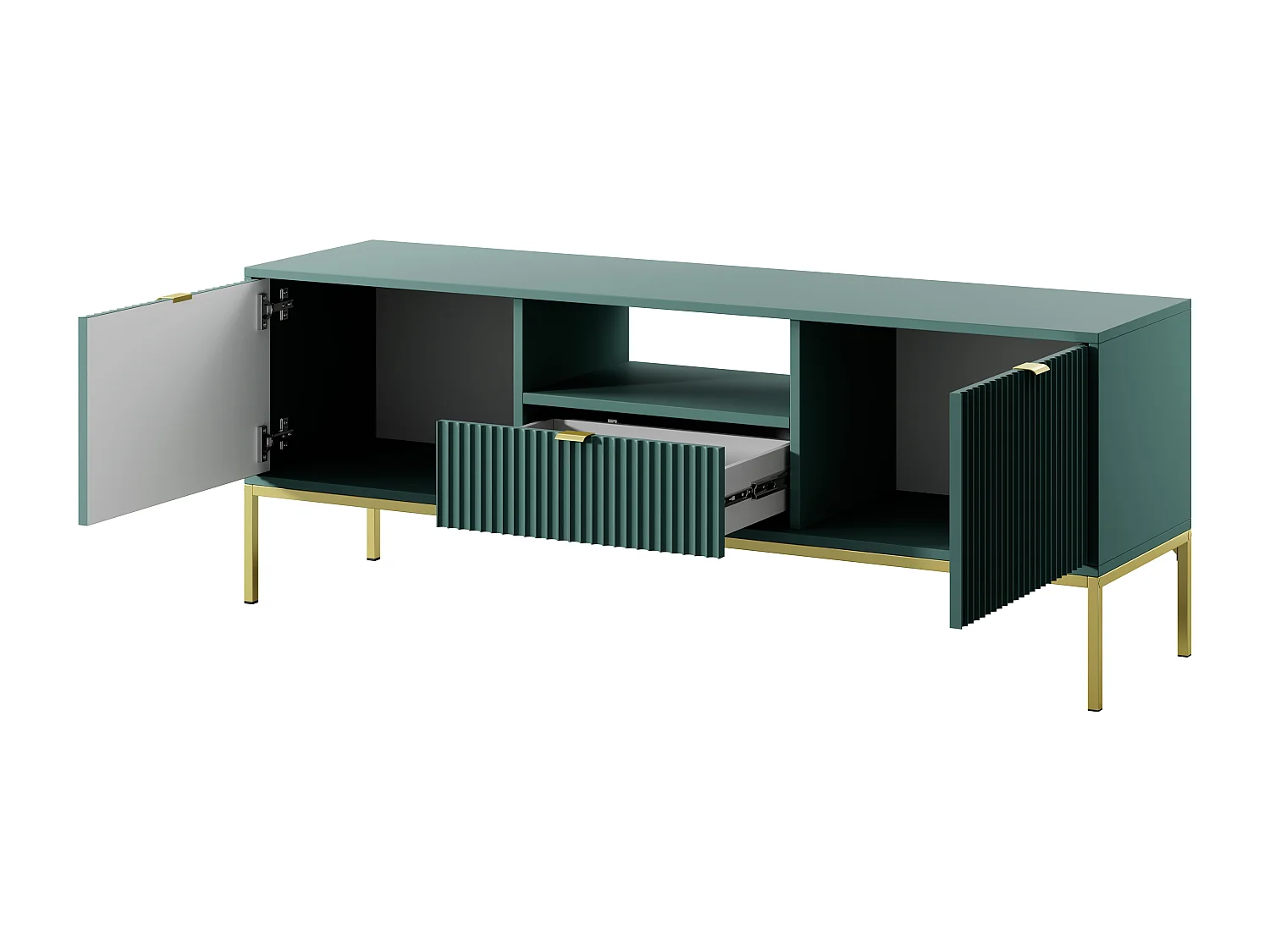 TV-Schrank: 1 Schublade, 2 Türen, Labrador, Gold, 154 x 56 x 39 cm, goldene Griffe