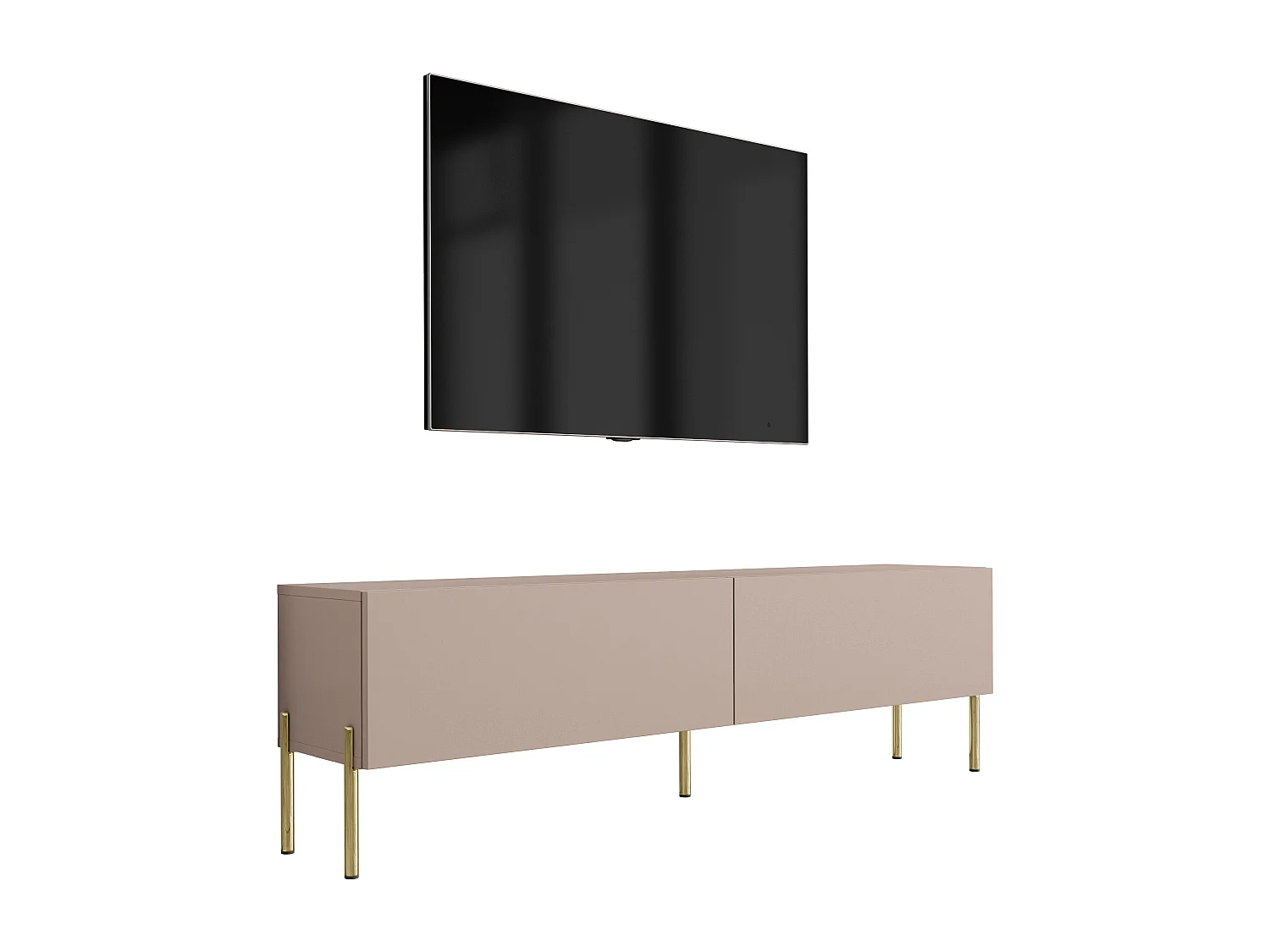 Mueble TV: Marrón caramelo, 140 x 52 x 32 cm, patas doradas