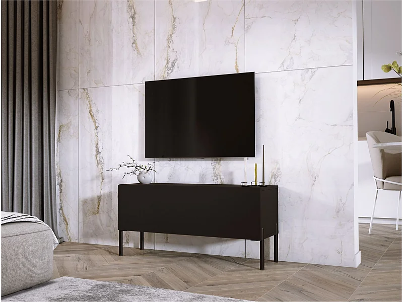 Meuble TV : Noir Mat, pieds noires, 100 x 52 x 32 cm
