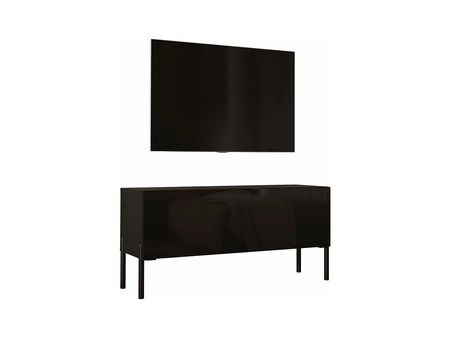 Meuble TV : Noir Mat, pieds noires, 100 x 52 x 32 cm