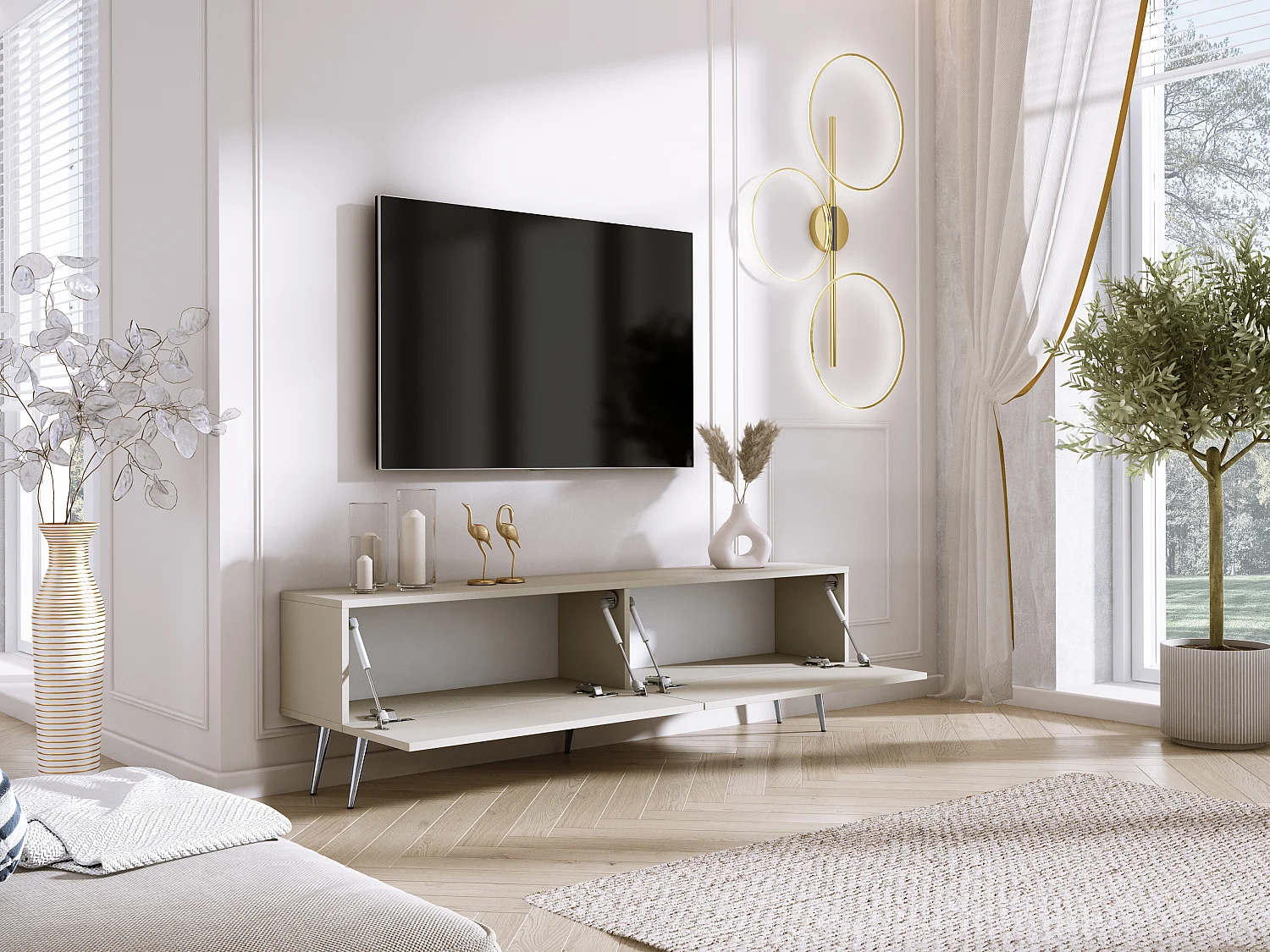 TV-Schrank: Kaschmir, Chrombeine, 170 x 52 x 32 cm