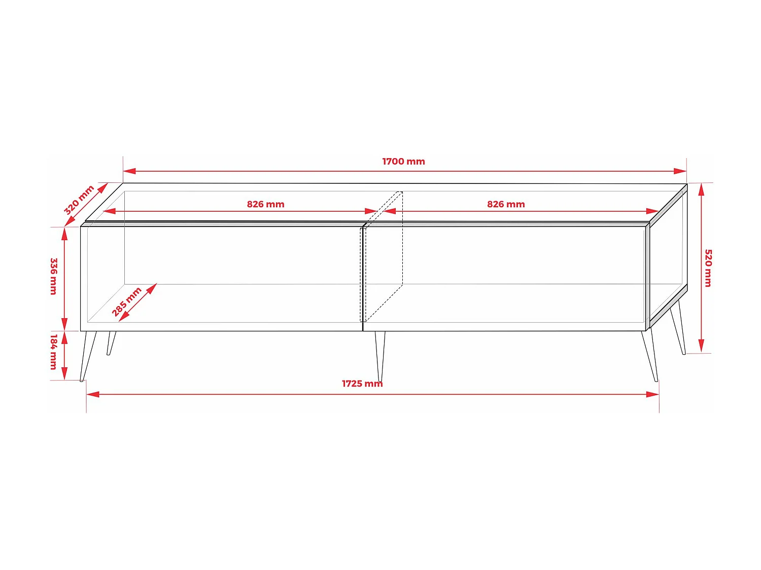 TV-Schrank: Kaschmir, Chrombeine, 170 x 52 x 32 cm