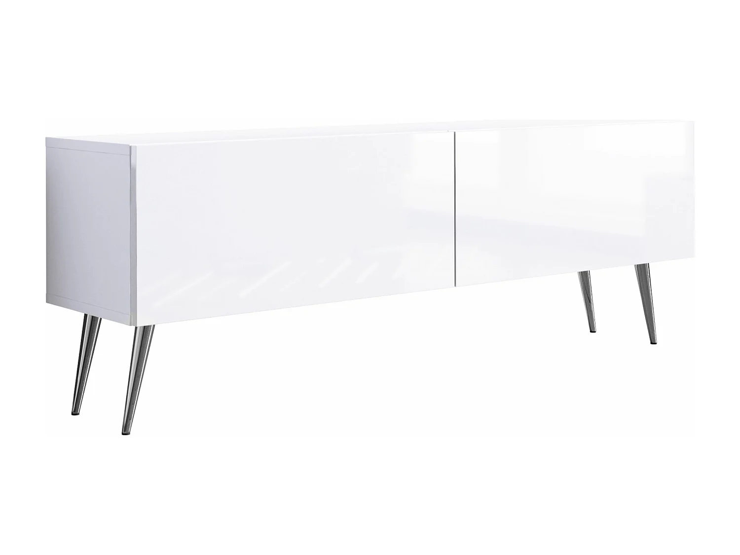 TV-Schrank: Mattweiß / Hochglanzweiß, Chrombeine, 140 x 52 x 32 cm