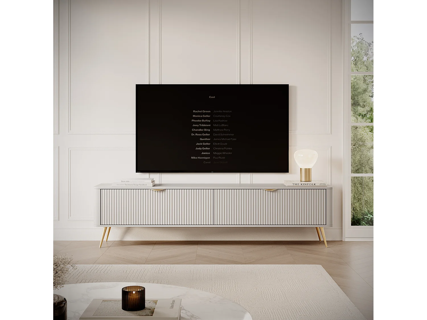 Meuble TV : Beige, 200 x 38 x 51,2 cm