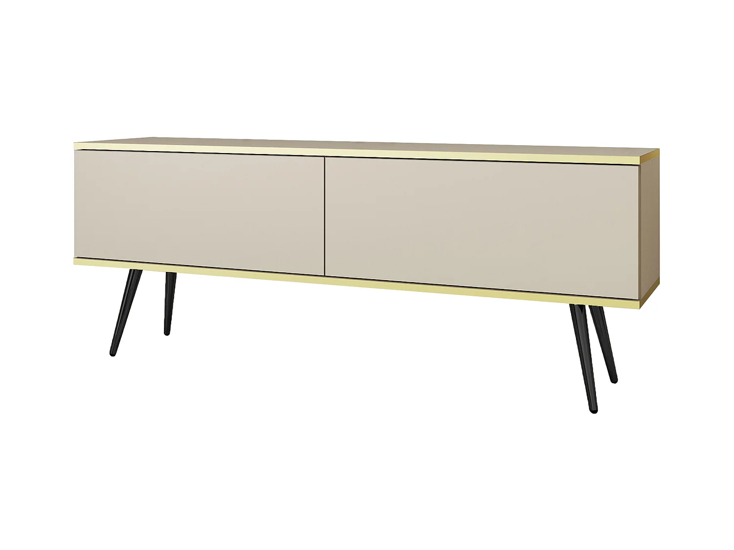 Szafka RTV, biała, czarne nogi, 135 x 30 x 52 cm, Push to Open