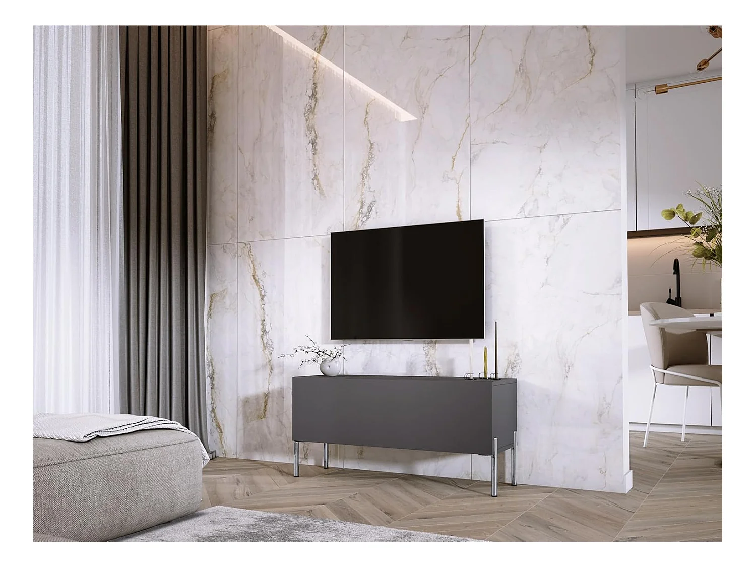 Anthrazitfarbener TV-Schrank, Chrombeine, 100 x 52 x 32 cm