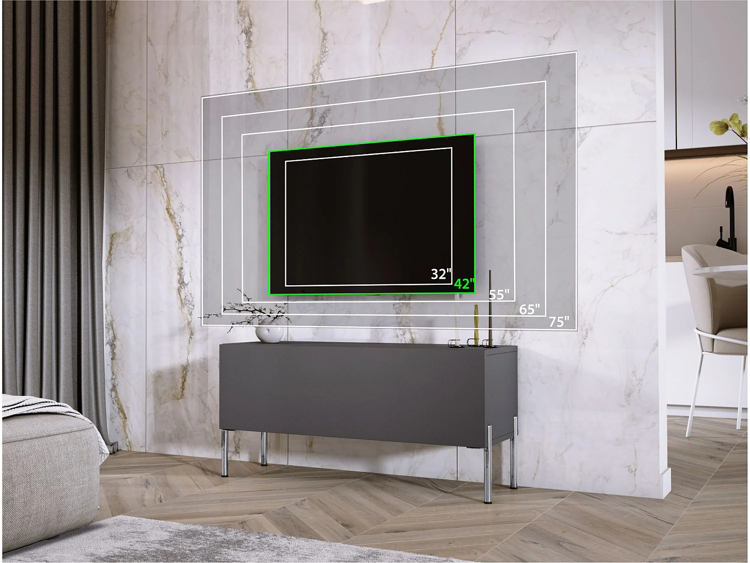 Antraciet TV-meubel, Chromen poten, 100 x 52 x 32 Cm