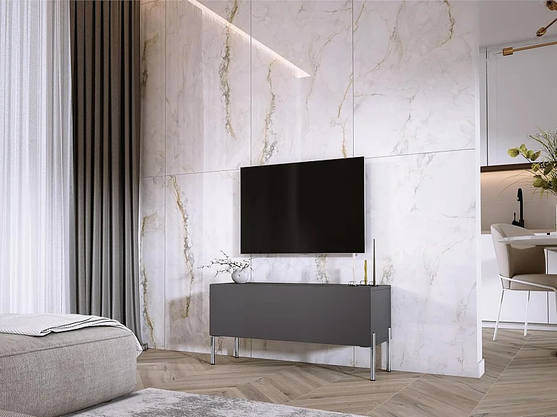 Meuble TV Anthracite, pieds Chrome, 100 x 52 x 32 Cm