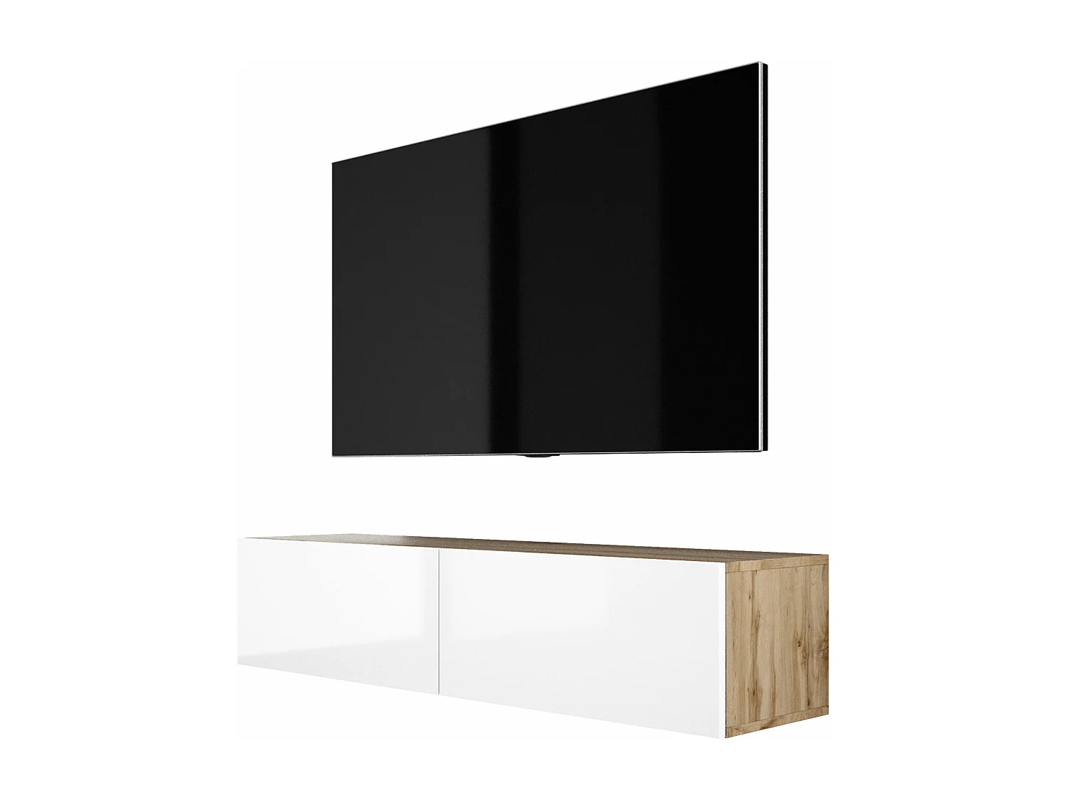 Móvel de TV suspenso, 140 x 34 x 32 cm, carvalho Wotan / branco brilhante