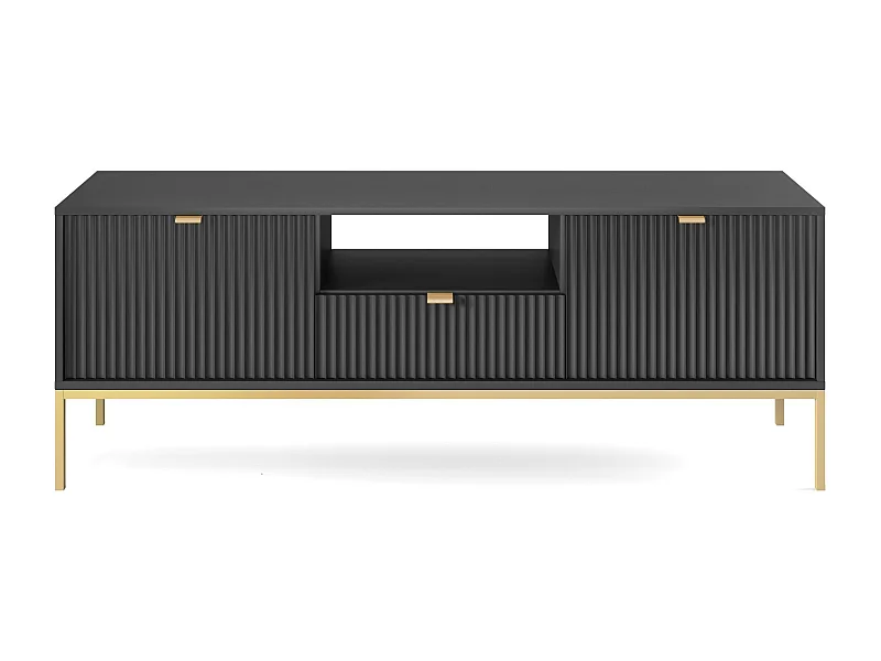 Mueble TV: 1 cajón, 2 puertas, Negro, dorado, 154 x 56 x 39 cm, tiradores dorados