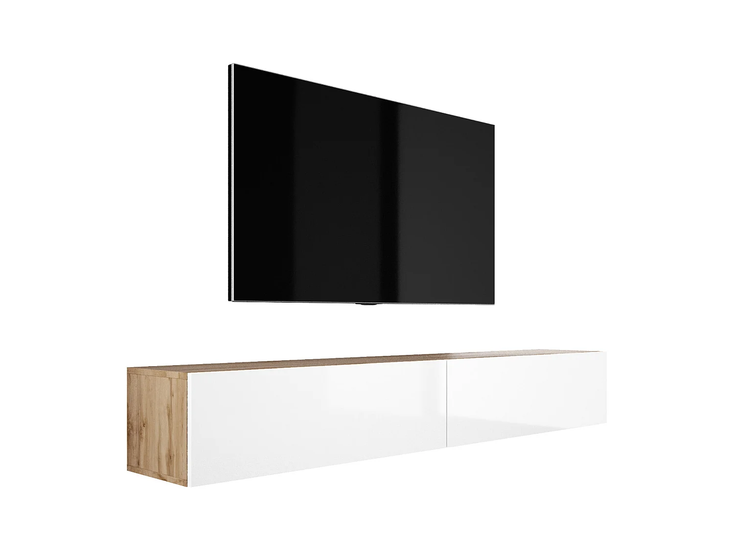 Meuble TV Suspendu, (2 x 100) x 34 x 32 cm, Chêne Wotan / Blanc Brillant