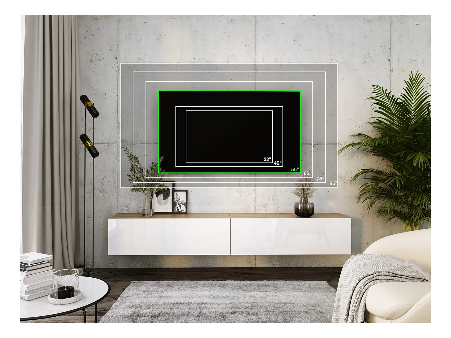 Meuble TV Suspendu, (2 x 100) x 34 x 32 cm, Chêne Wotan / Blanc Brillant