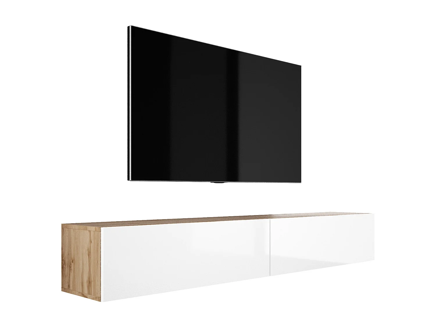 Hangend tv-meubel, (2 x 100) x 34 x 32 cm, Wotan eiken / glanzend wit