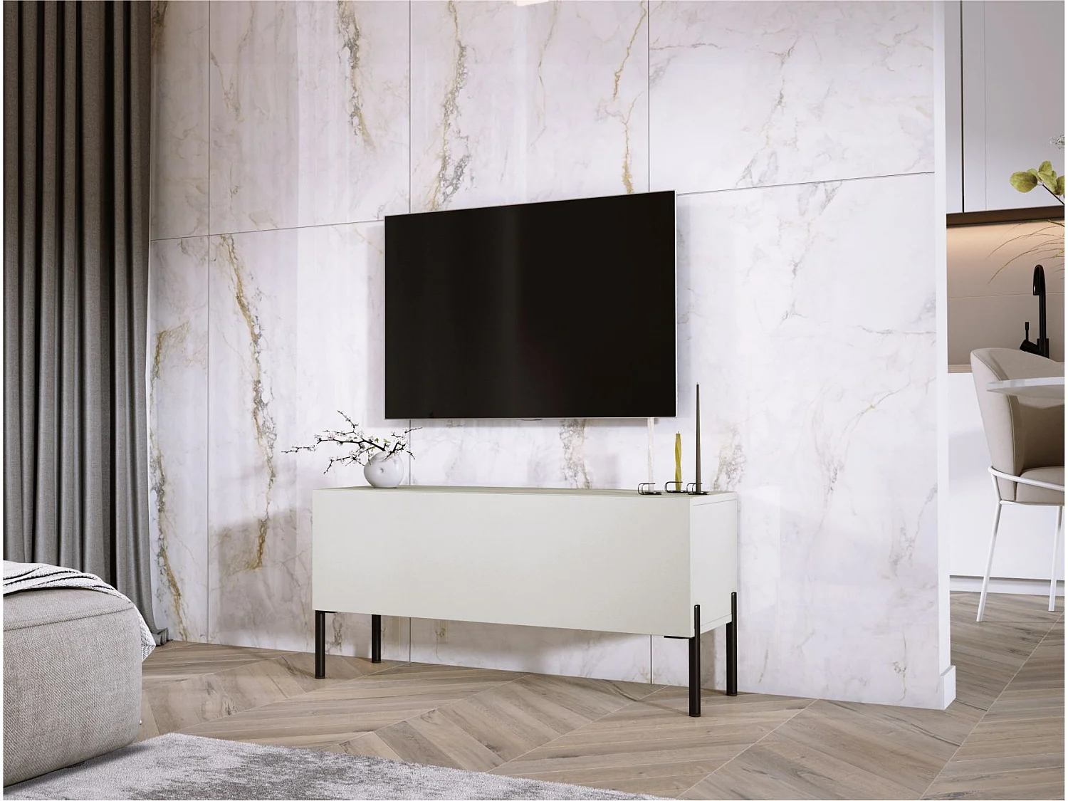 TV-Schrank: Kaschmir, schwarze Beine, 100 x 52 x 32 cm