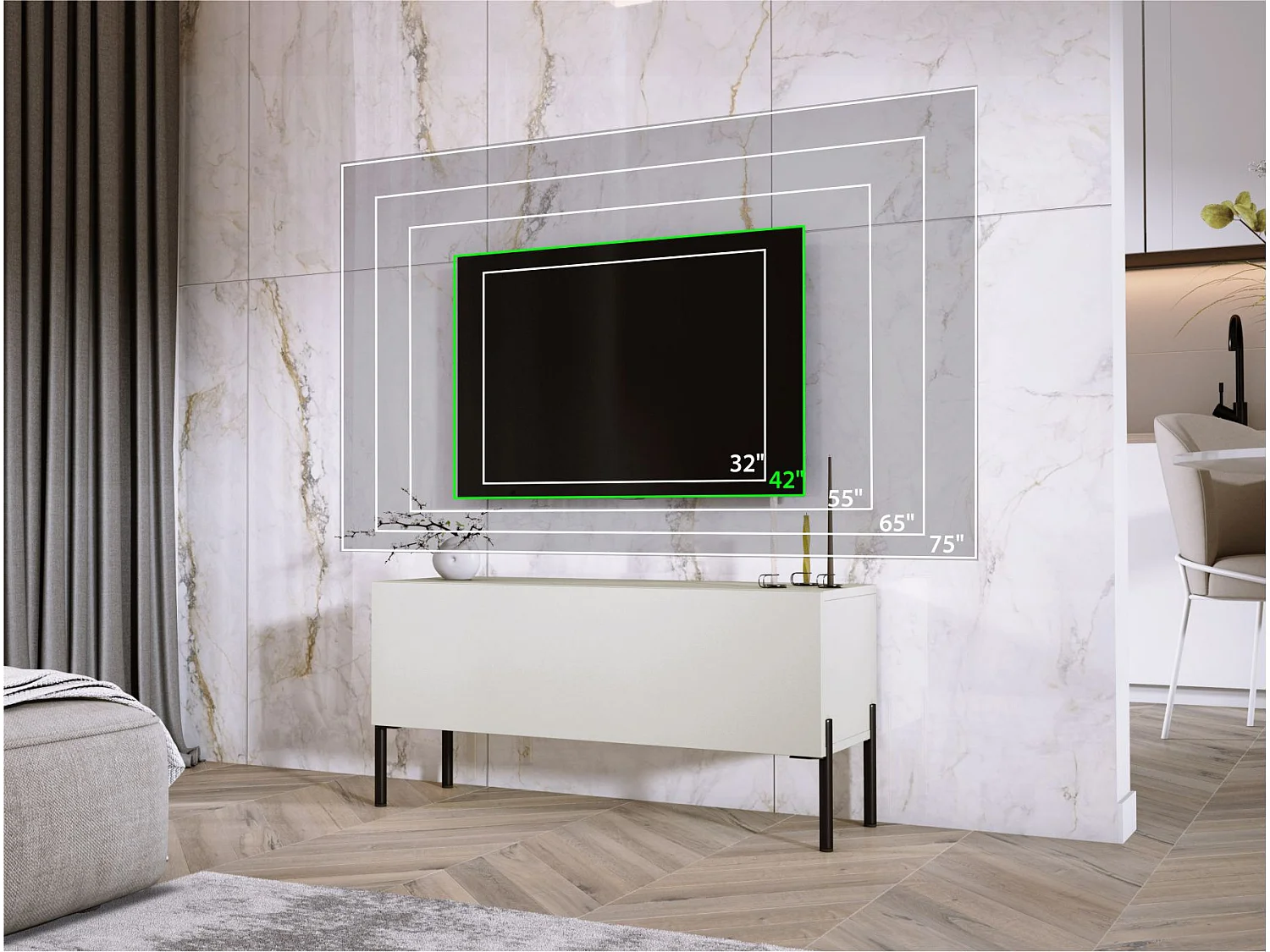 TV-Schrank: Kaschmir, schwarze Beine, 100 x 52 x 32 cm