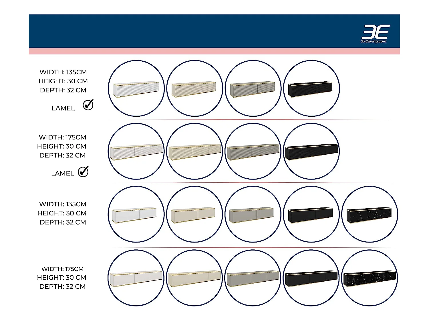 Meuble TV Avec Lamelles Beige, 135 x 30 x 32 cm, Push to Open