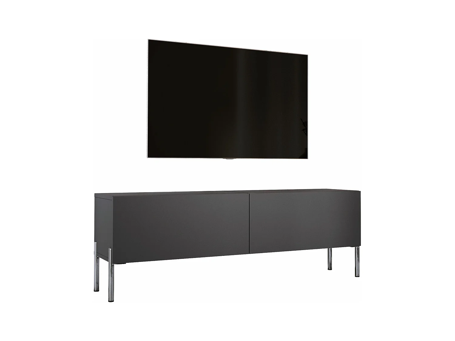 Meuble TV:  Anthracite, pieds Chrome, 140 x 52 x 32 cm