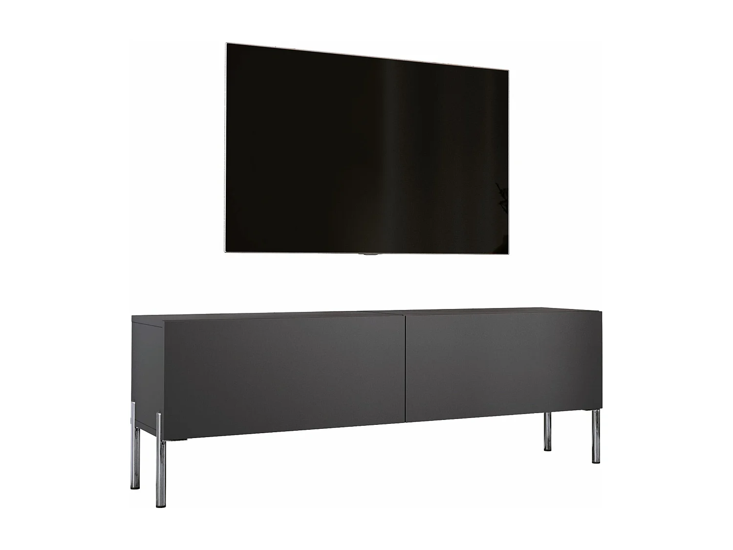 Meuble TV:  Anthracite, pieds Chrome, 140 x 52 x 32 cm