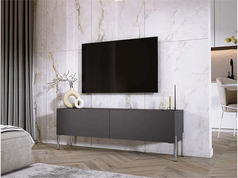 TV-Schrank: Anthrazit, Chrombeine, 140 x 52 x 32 cm