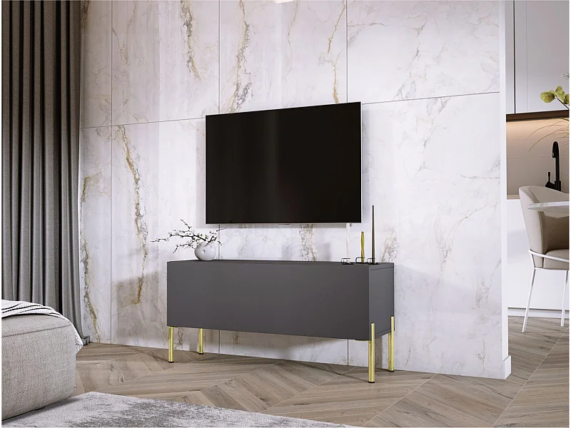 Anthrazitfarbener TV-Schrank, goldene Beine, 100 x 52 x 32 cm