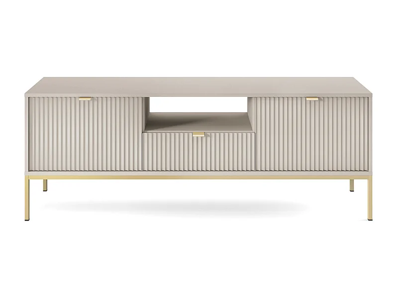 Meuble TV : 1 tiroir, 2 portes, Cachemire, or, 154 x 56 x 39 cm, poignées dorées