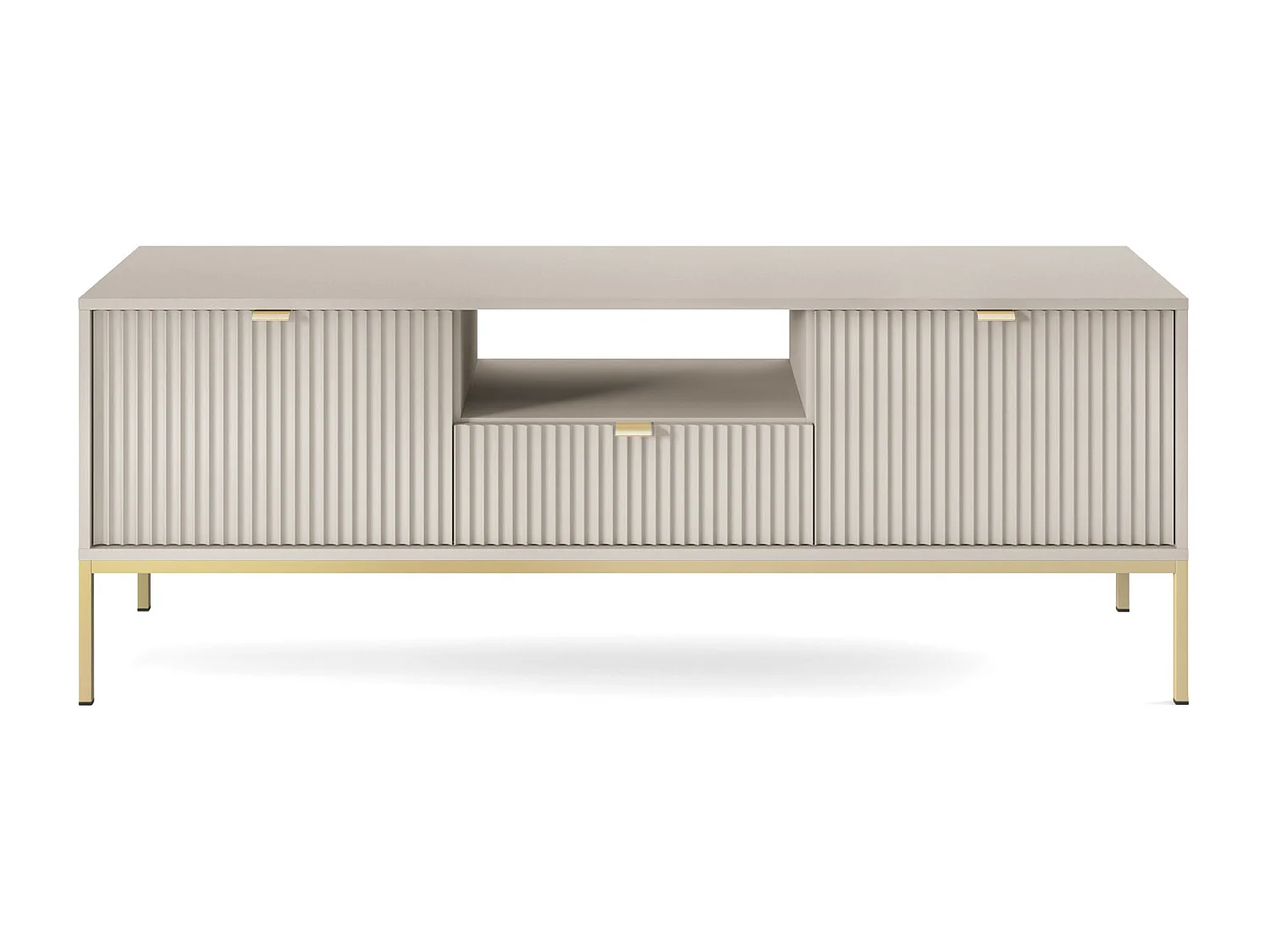 Szafka RTV: 1 szuflada, 2 drzwi, Kaszmir, złoty, 154 x 56 x 39 cm, złote uchwyty