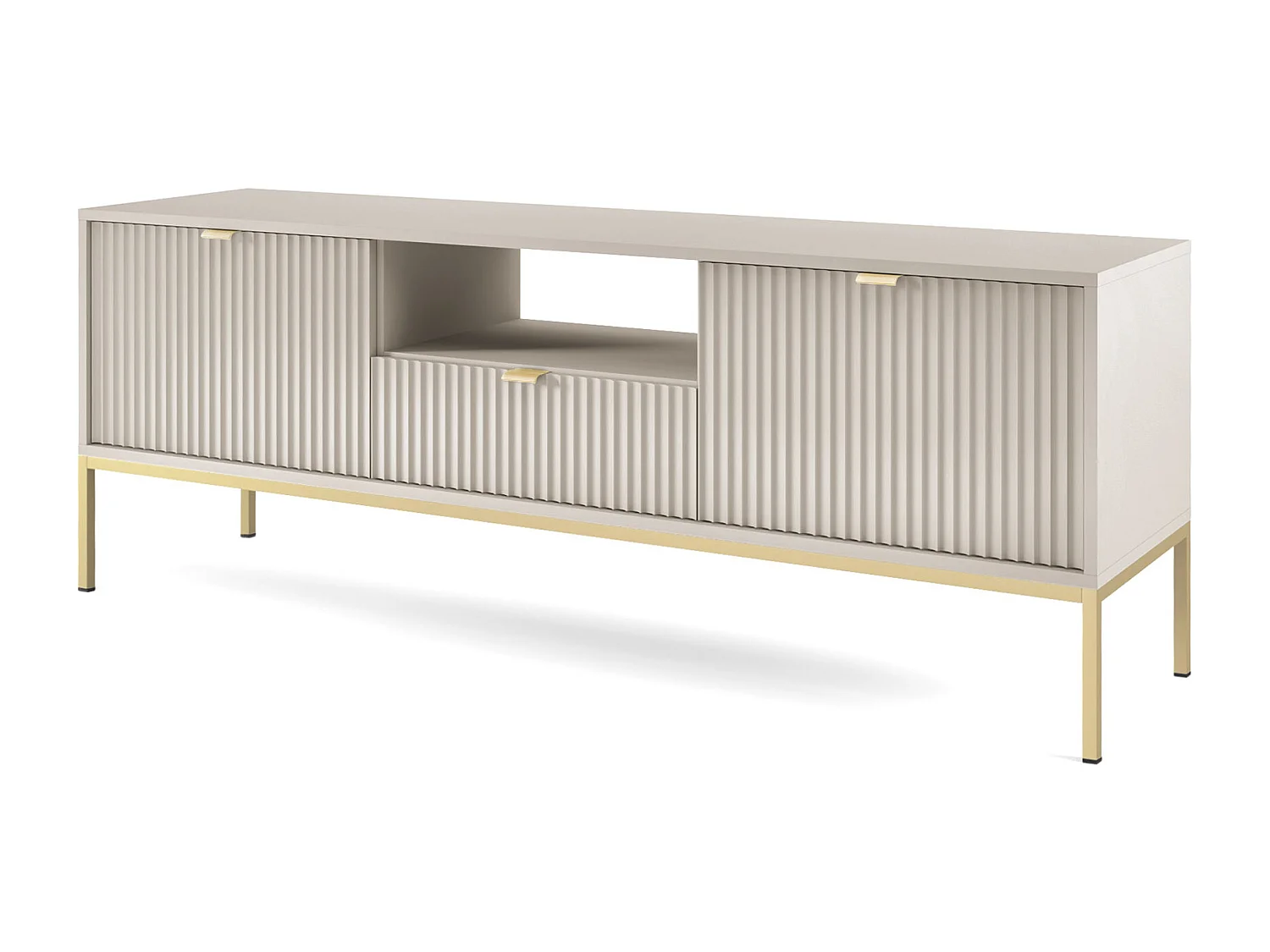 Szafka RTV: 1 szuflada, 2 drzwi, Kaszmir, złoty, 154 x 56 x 39 cm, złote uchwyty
