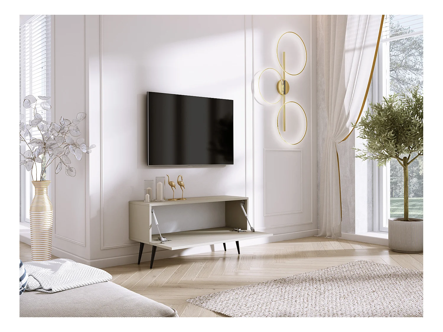 Mueble TV: Cashmere, patas negras, 100 x 52 x 32 cm