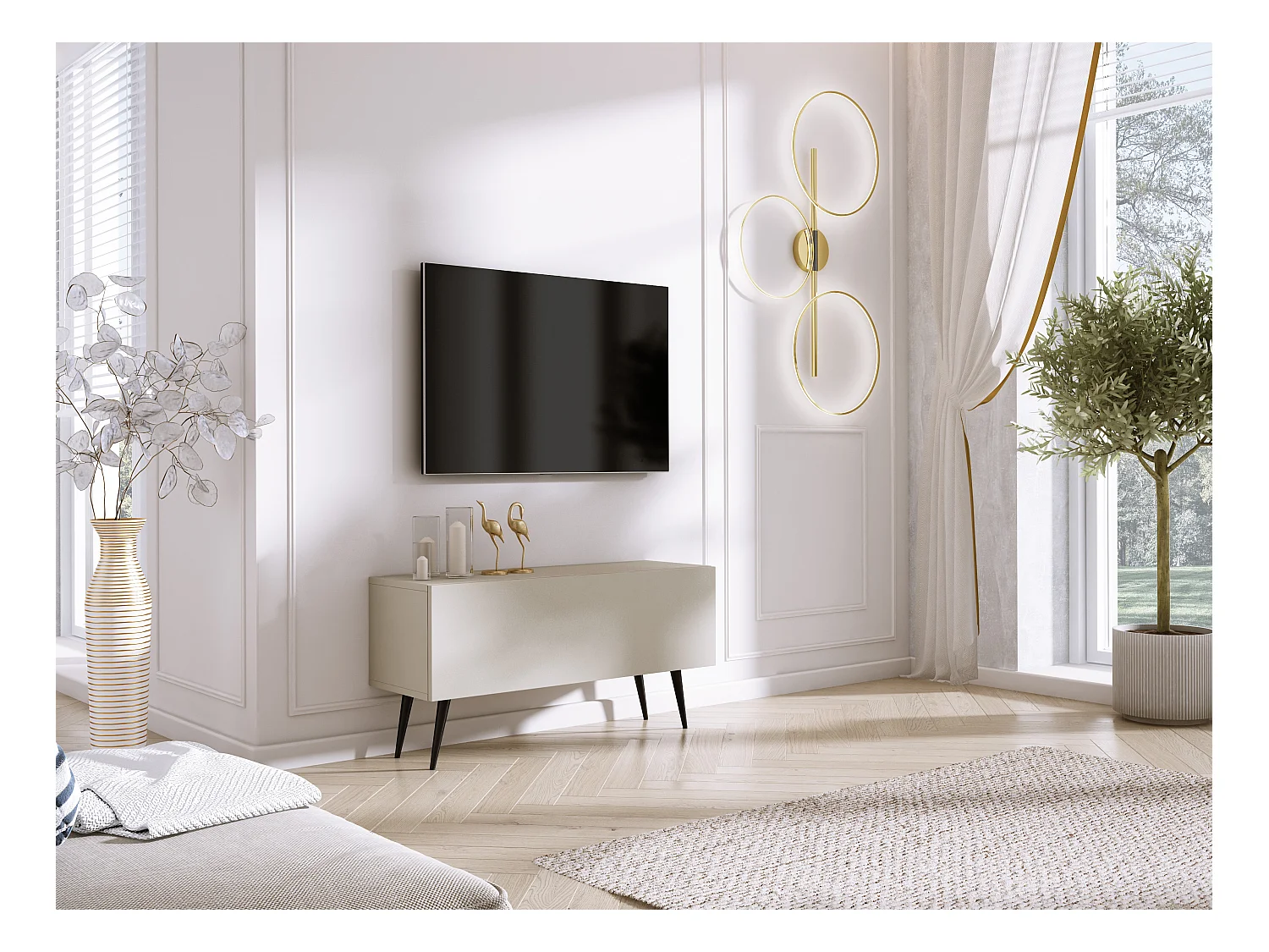 Meuble TV : Cachemire, pieds noires, 100 x 52 x 32 cm