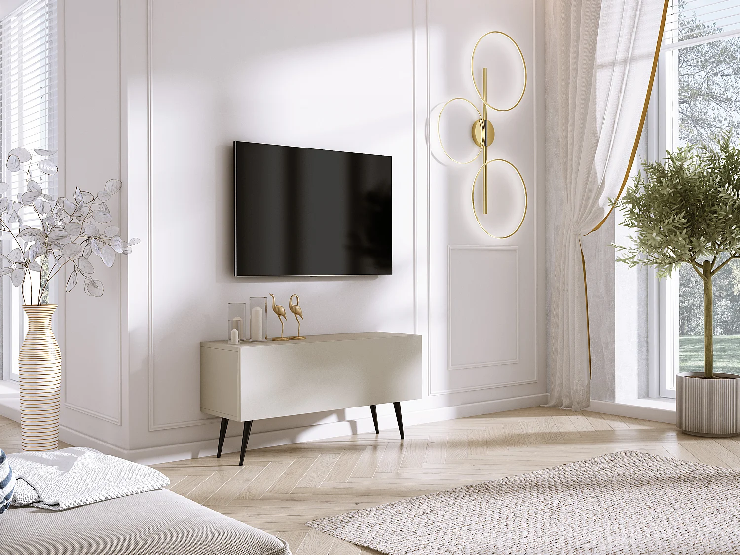 TV-Schrank: Kaschmir, schwarze Beine, 100 x 52 x 32 cm