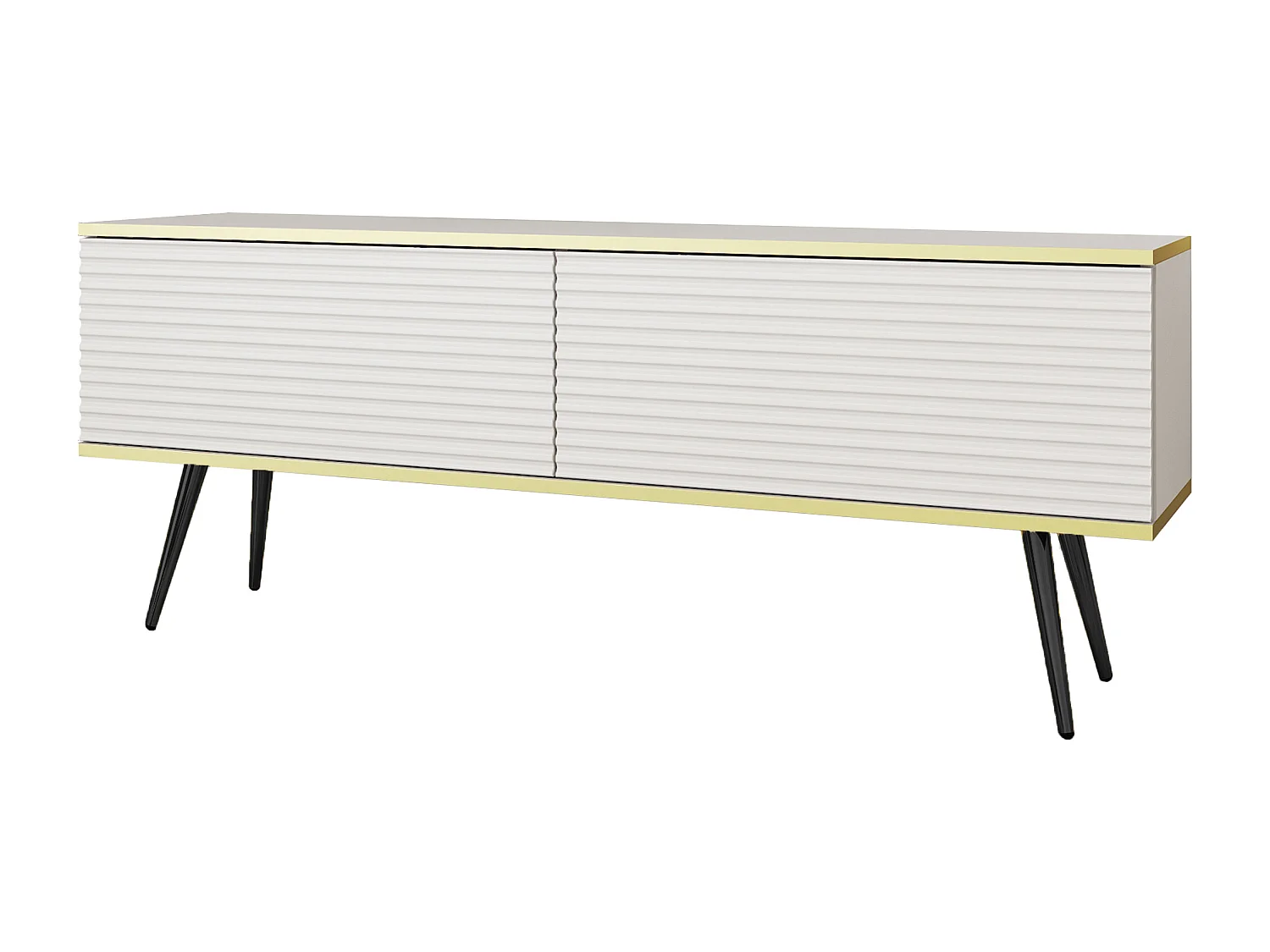 TV-meubel met witte latten, zwarte poten, 135 x 30 x 52 cm, Push to Open