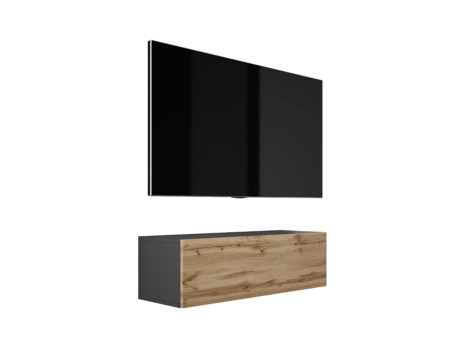 Mobile TV sospeso, 100 x 34 x 32 cm, Nero opaco / Rovere Wotan