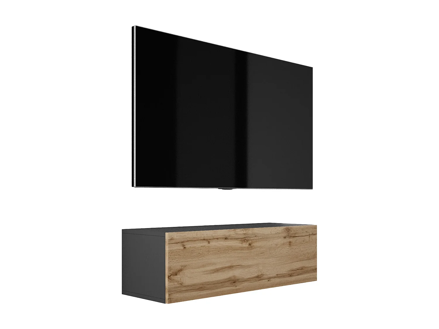 Mobile TV sospeso, 100 x 34 x 32 cm, Nero opaco / Rovere Wotan