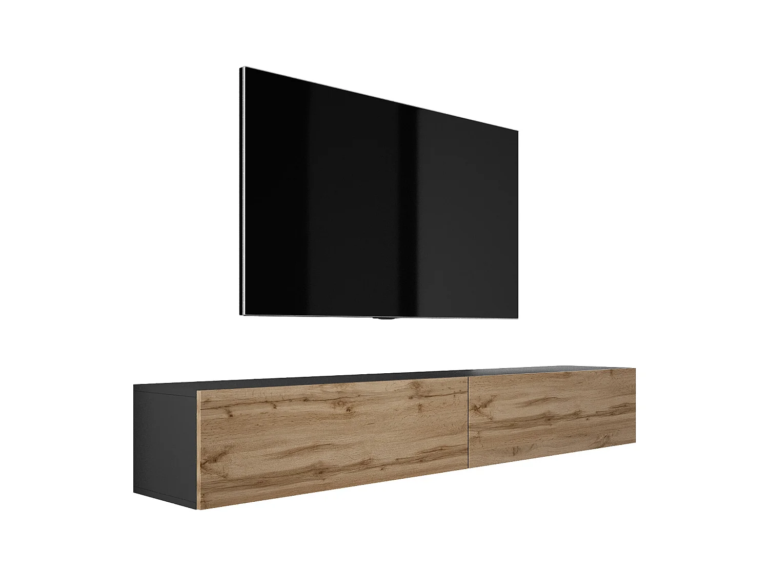 Zawieszana szafka RTV, (2 x 100) x 34 x 32 cm, Czarny Mat / Dąb Wotan