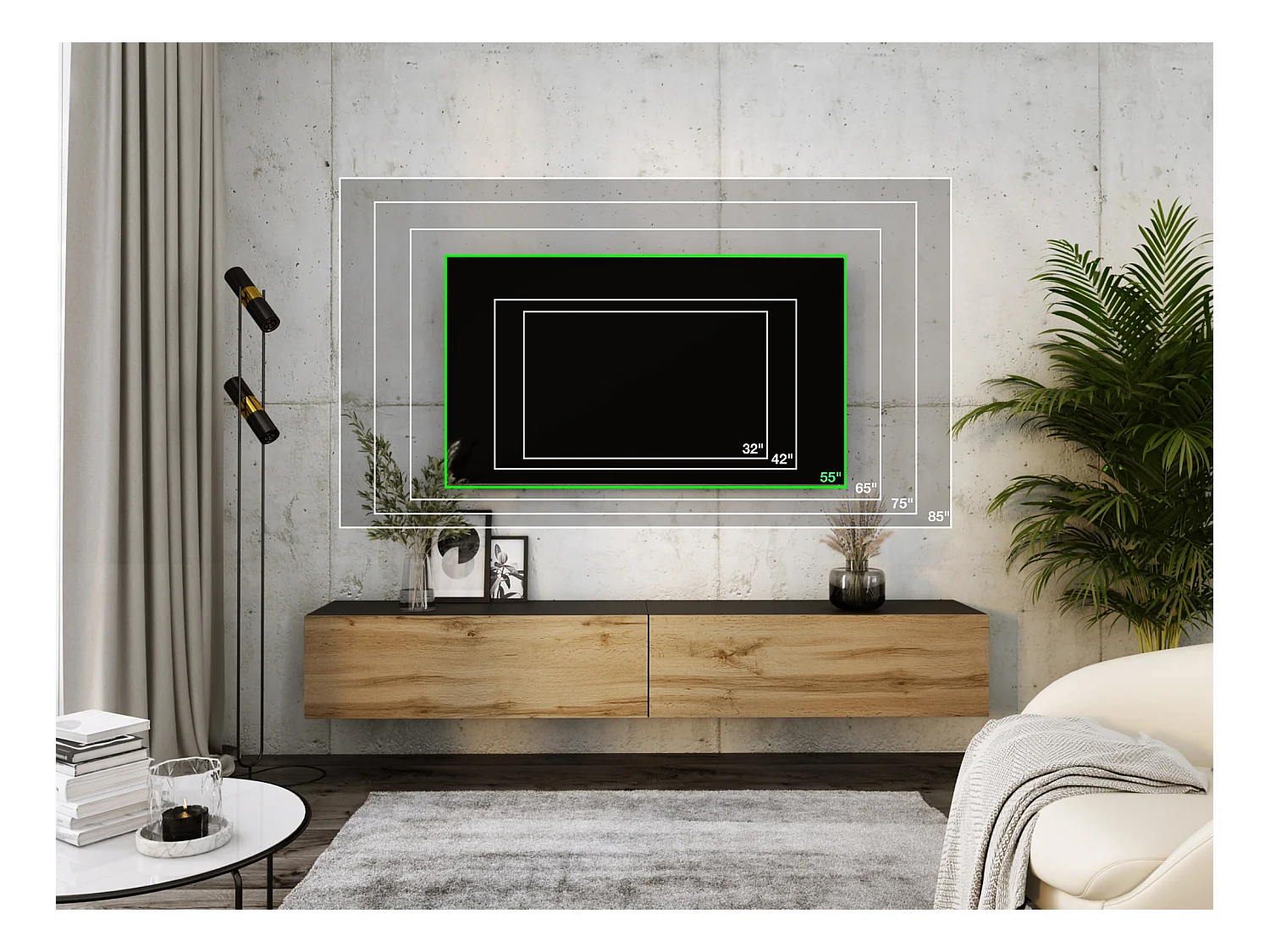 Zawieszana szafka RTV, (2 x 100) x 34 x 32 cm, Czarny Mat / Dąb Wotan