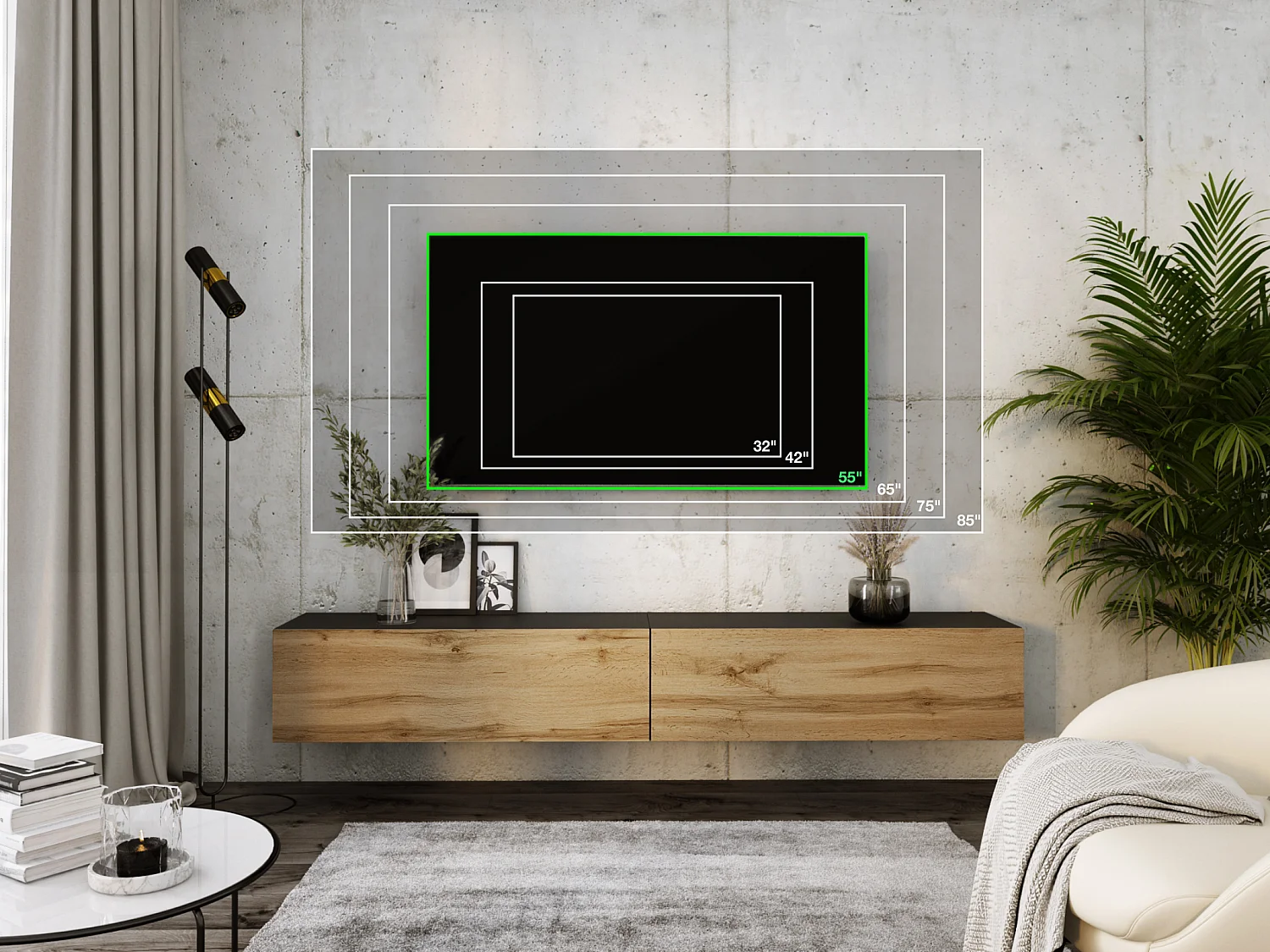 Meuble TV Suspendu, (2 x 100) x 34 x 32 cm, Noir Mat / Chêne Wotan