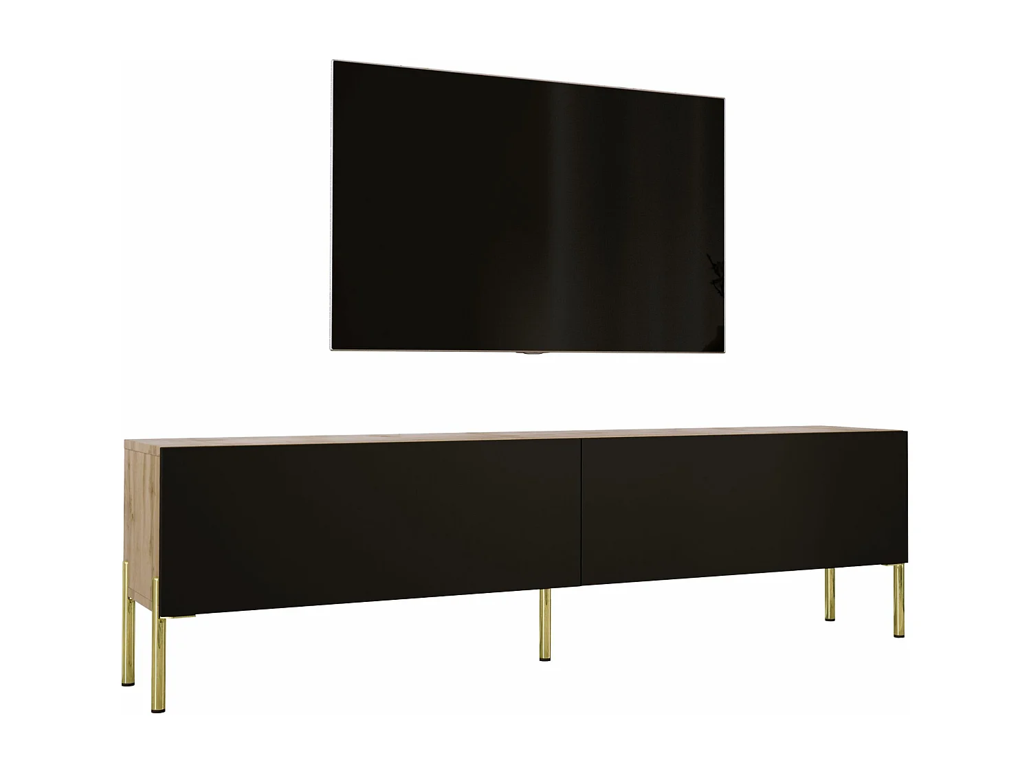 Móvel TV: Wotan Oak / Matt Black, pés dourados, 170 x 52 x 32 cm
