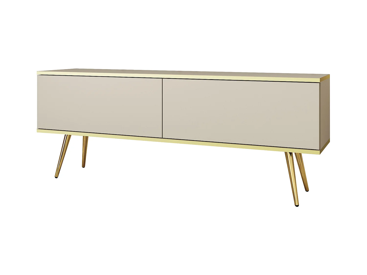 TV-Schrank, Beige, goldene Beine, 135 x 30 x 52 cm, Push-to-Open