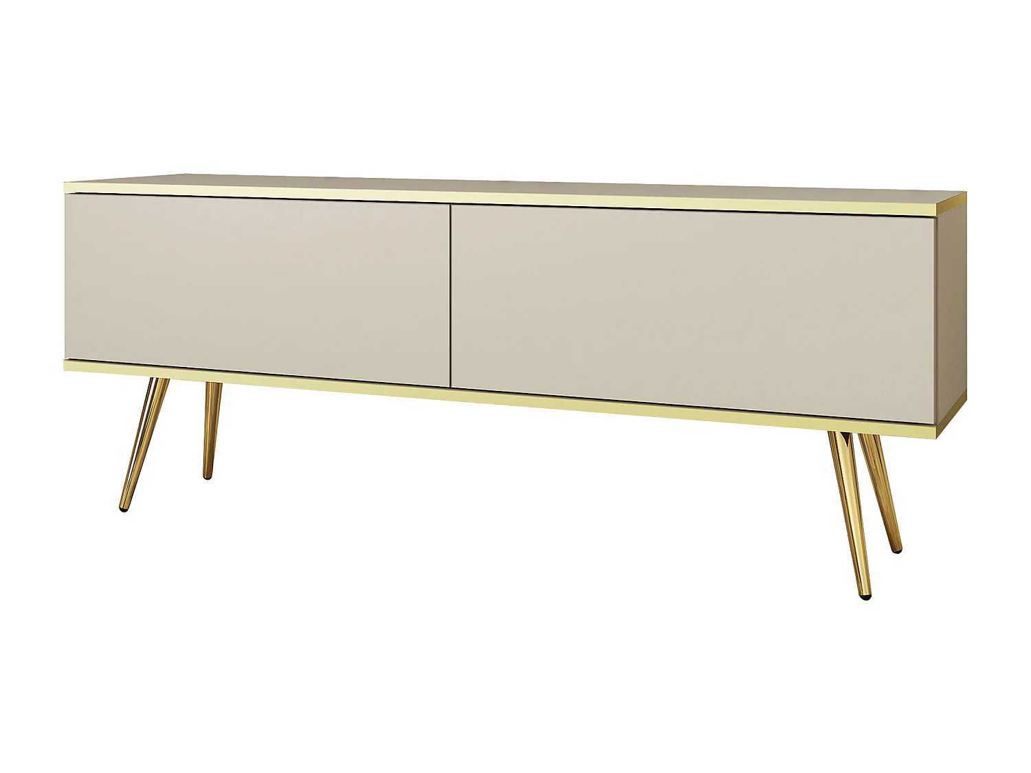 TV-Schrank, Beige, goldene Beine, 135 x 30 x 52 cm, Push-to-Open