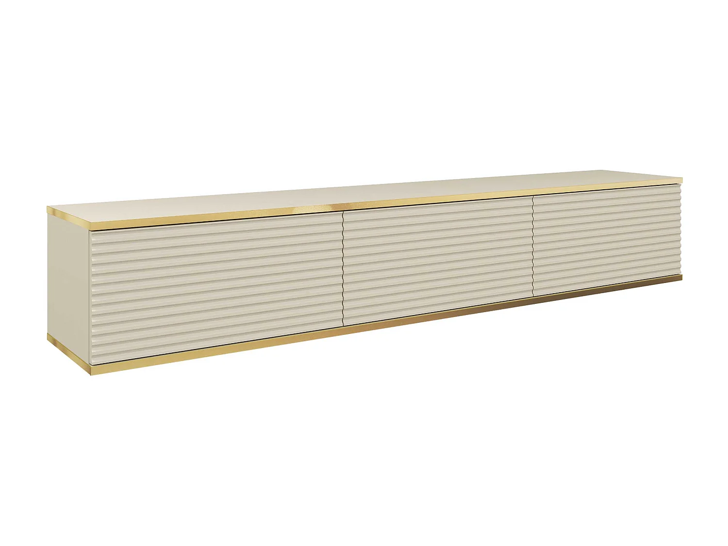 Tv-meubel met beige latten, 175 x 32 x 30 cm, open te duwen
