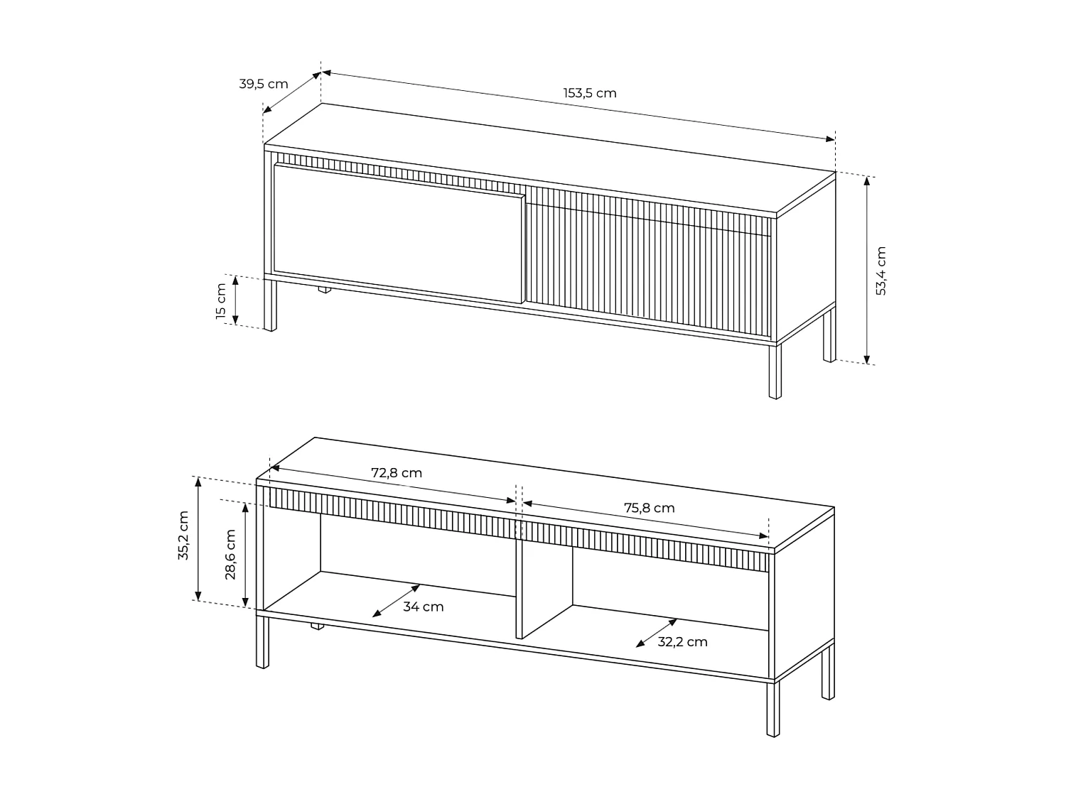 Meuble TV : 2 portes, meuble : Cachemire, 53,4 x 153,5 x 39,5 cm