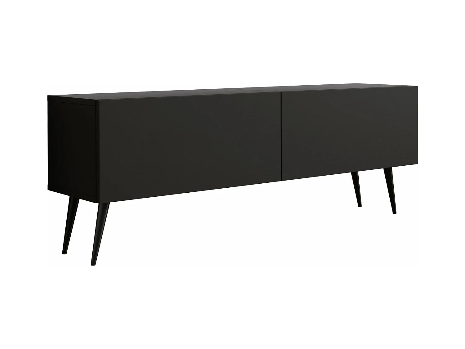 Meuble TV : Noir Mat, pieds noires, 140 x 52 x 32 cm