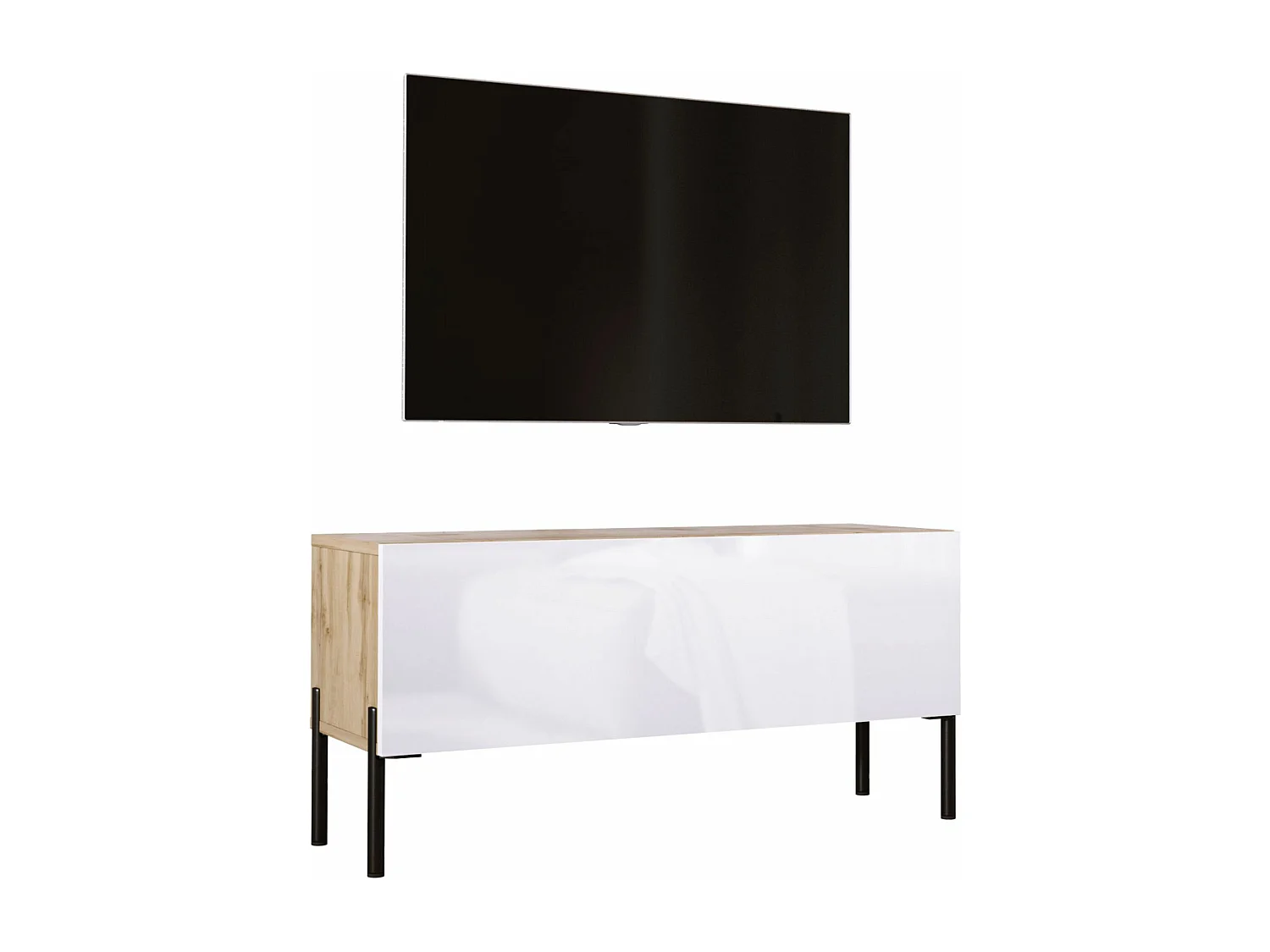 Móvel de TV Wotan Oak / branco brilhante, pernas pretas, 100 x 52 x 32 cm
