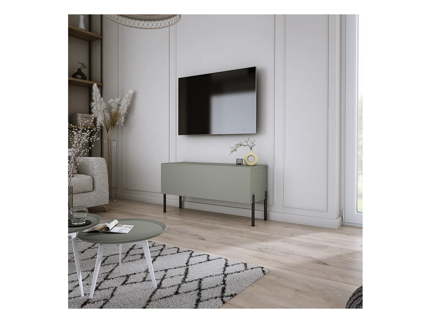 Meuble TV : Aloès, 100 x 52 x 32 cm, pieds noires