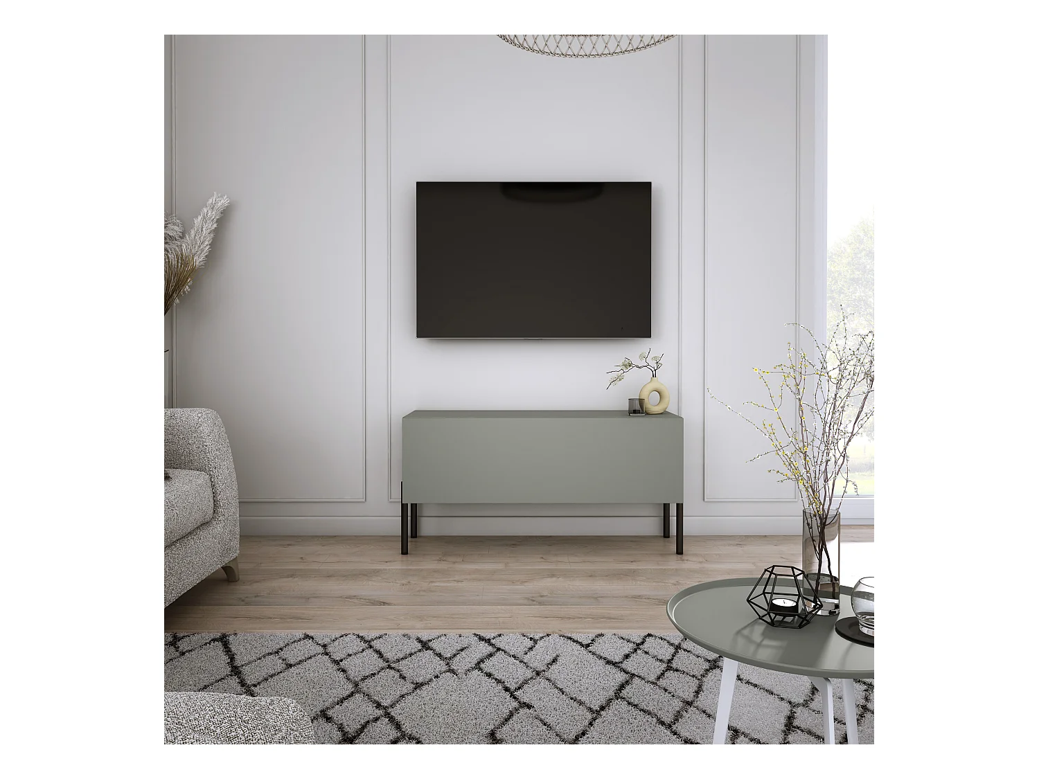 Meuble TV : Aloès, 100 x 52 x 32 cm, pieds noires