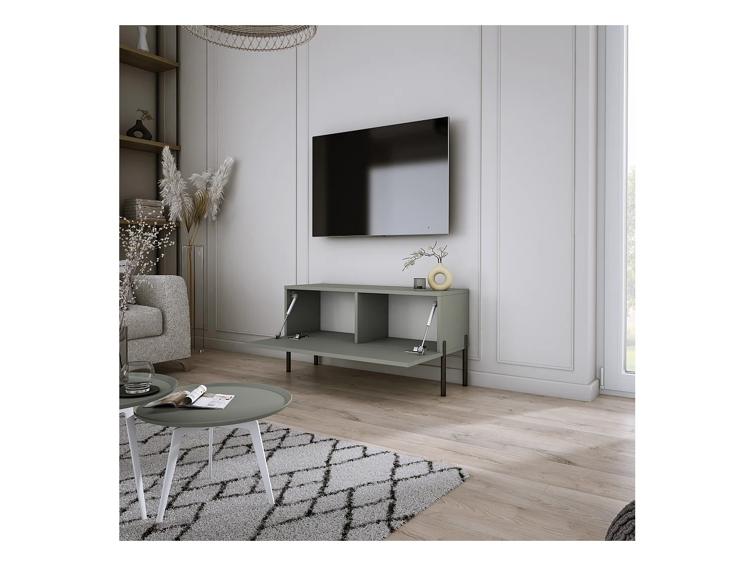 Meuble TV : Aloès, 100 x 52 x 32 cm, pieds noires